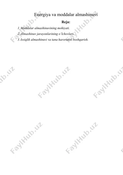 energiya va moddalar almashinuvi — DOCX