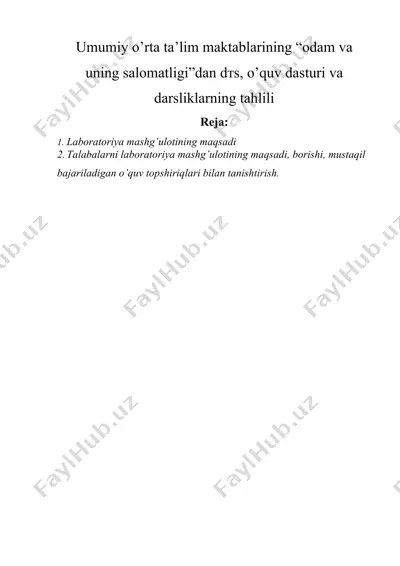 umumiy o’rta ta’lim maktablarining “odam va uning salomatligi”dan dтs, o’quv dasturi va darsliklarning tahlili — DOCX