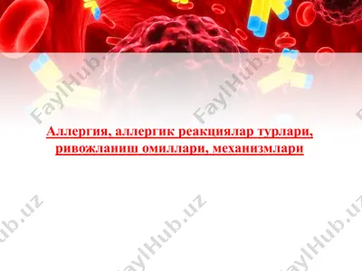 аллергия, аллергик реакциялар турлари, ривожланиш омиллари, механизмлари — PPTX