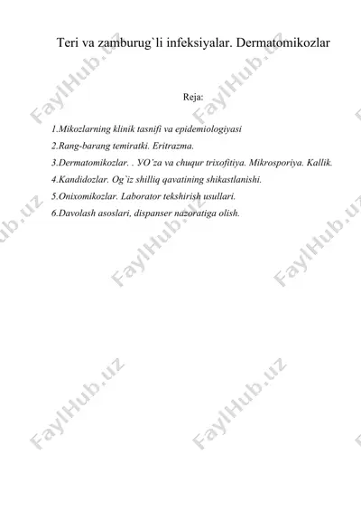 teri va zamburug`li infeksiуalar. dermatоmikоzlar — DOCX