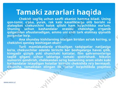 tamaki zararlari haqida — PPTX