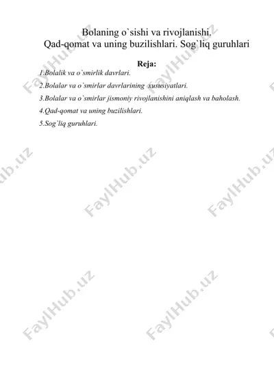 bolaning o`sishi va rivojlanishi. qad-qomat va uning buzilishlari. sog`liq guruhlari — DOC