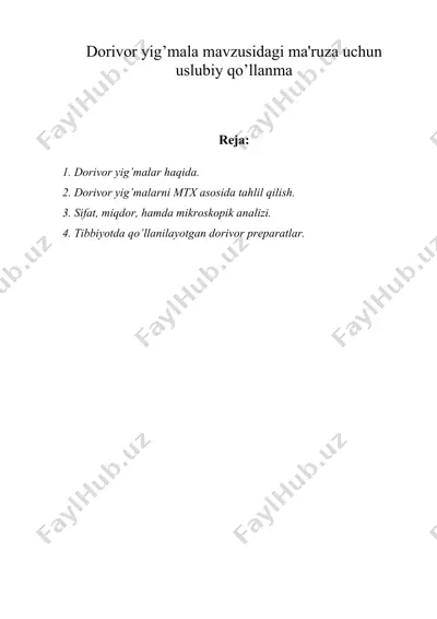 dorivor yig’mala mavzusidagi ma'ruza uchun uslubiy qo’llanma — DOC