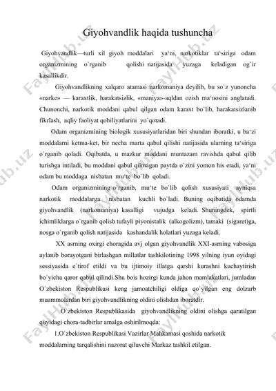 giyohvandlik haqida tushuncha — DOC