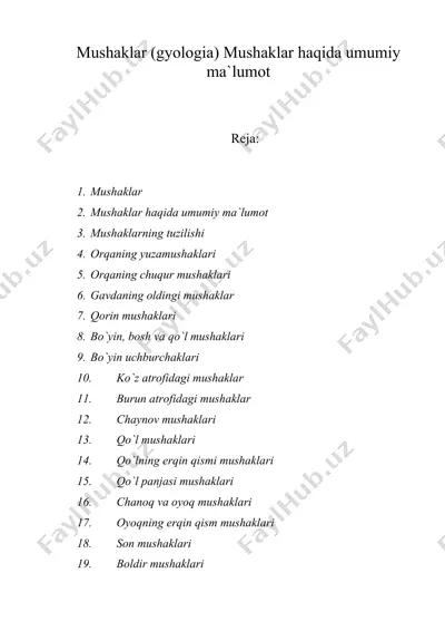mushaklar (gyologia) mushaklar haqida umumiy ma`lumot — DOC