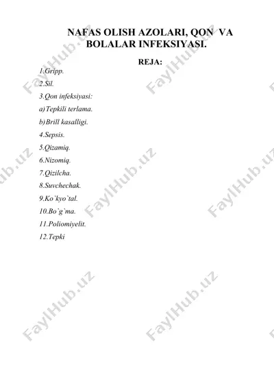 nafas olish azolari, qon va bolalar infeksiyasi. — DOC