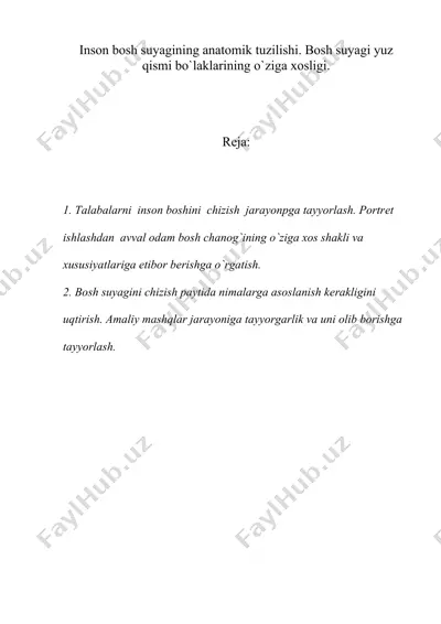 inson bosh suyagining anatomik tuzilishi. bosh suyagi yuz qismi bo`laklarining o`ziga xosligi. — DOC