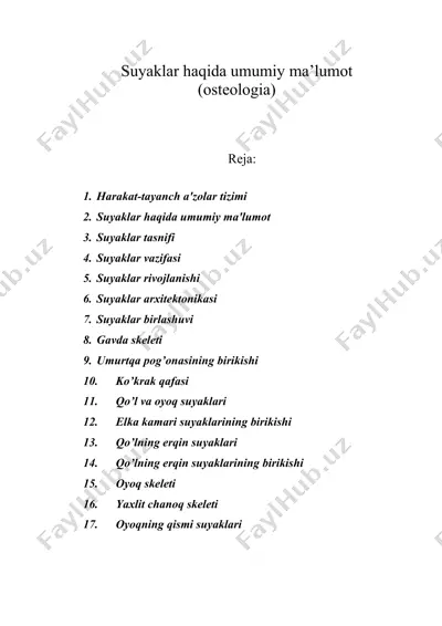 suyaklar haqida umumiy ma’lumot (osteologia) — DOC
