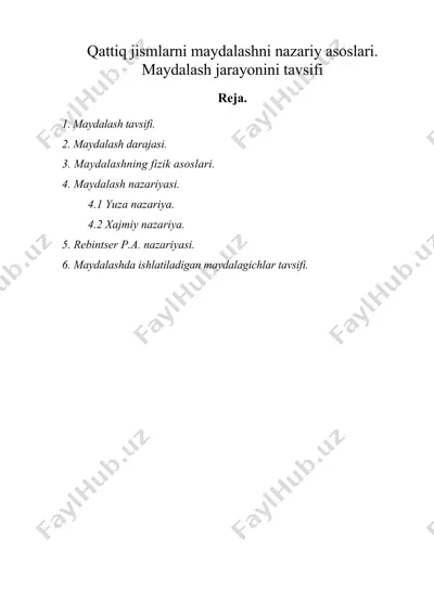 qattiq jismlarni maydalashni nazariy asoslari. maydalash jarayonini tavsifi — DOC