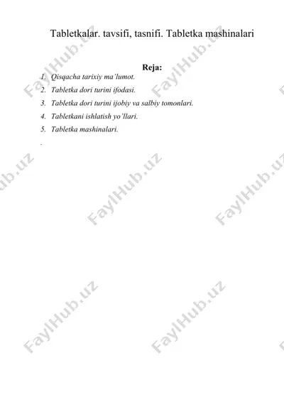 tabletkalar. tavsifi, tasnifi. tabletka mashinalari — DOC