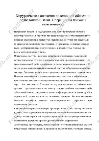 хирургическая анатомия поясничной области и подвздошной ямки. операции на почках и мочеточниках — DOC