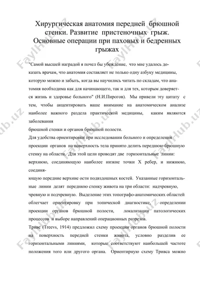 хирургическая анатомия передней брюшной стенки. развитие пристеночных грыж. основные операции при паховых и бедренных грыжах — DOC