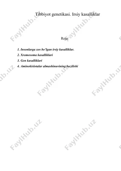 tibbiyot genetikasi. irsiy kasalliklar — DOC