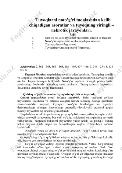 tuyoqlarni noto’g’ri taqalashdan kelib chiqadigan asoratlar va tuyoqning yiringli – nekrotik jarayonlari — DOC