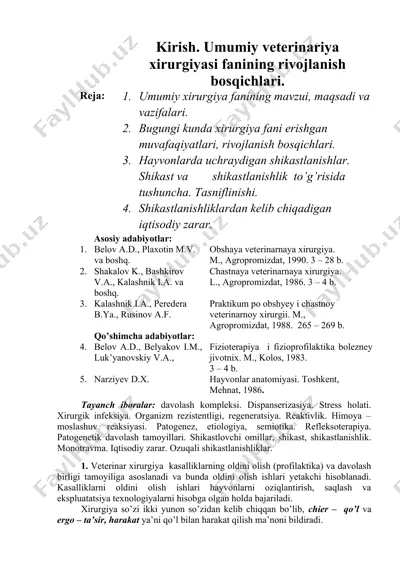 umumiy veterinariya xirurgiyasi fanining rivojlanish bosqichlari — DOC