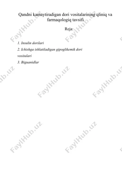 qandni kamaytiradigan dori vositalarining klinik va farmaqologik tavsifi — DOC