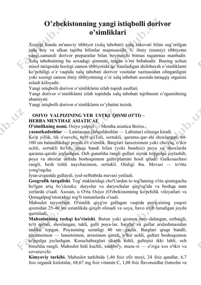 o’zbekistonning yangi istiqbolli dorivor o’simliklari — DOC