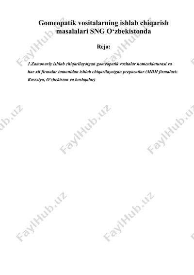 gomeopatik vositalarning ishlab chiqarish masalalari mdh o‘zbekistonda — DOC