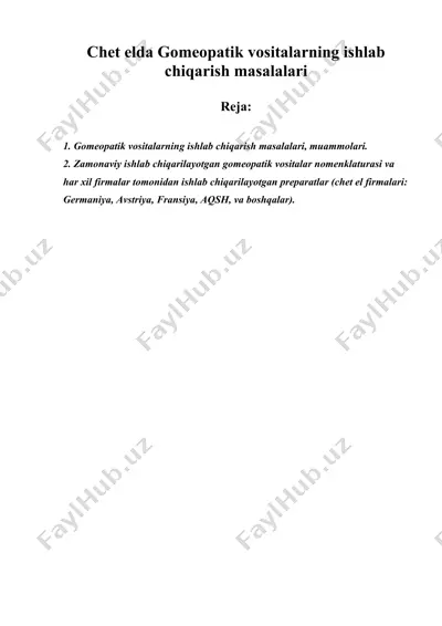 chet elda gomeopatik vositalarning ishlab chiqarish masalalari — DOC