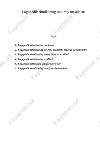 logopеdik ritmikaning umumiy masalalari — DOC