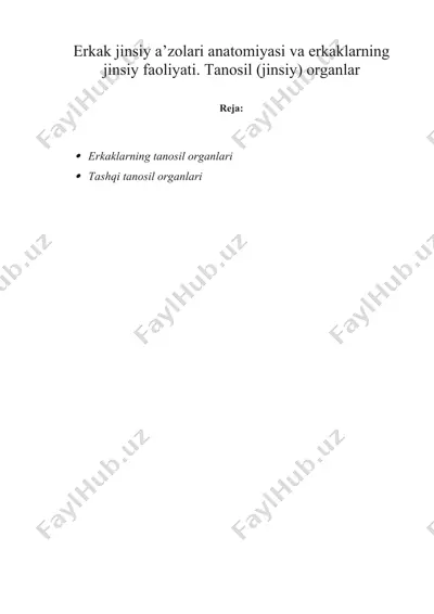 erkak jinsiy a’zolari anatomiyasi va erkaklarning jinsiy faoliyati. tanosil (jinsiy) organlar — DOCX