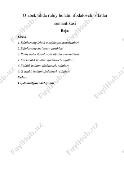 o’zbek tilida ruhiy holatni ifodalovchi sifatlar semantikasi — DOCX