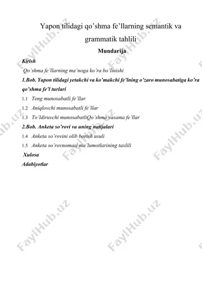 yapon tilidagi qo’shma fe’llarning semantik va gramatik tahlili — DOCX
