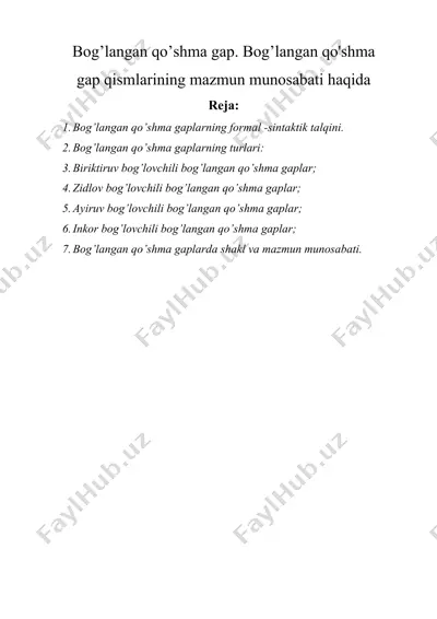 bog’langan qo’shma gap. bog’langan qo'shma gap qismlarining mazmun munosabati haqida — DOCX
