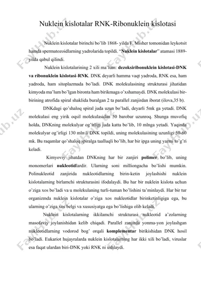nuklein kislotalar rnk-ribonuklein kislotasi — DOCX