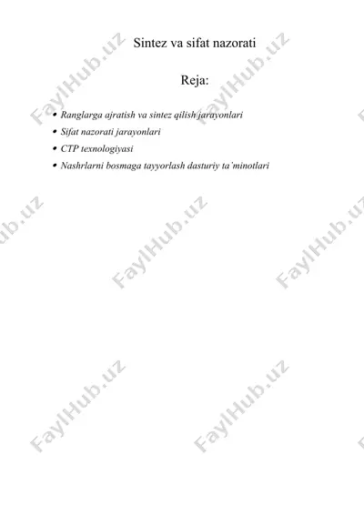 sintez va sifat nazorati — DOCX
