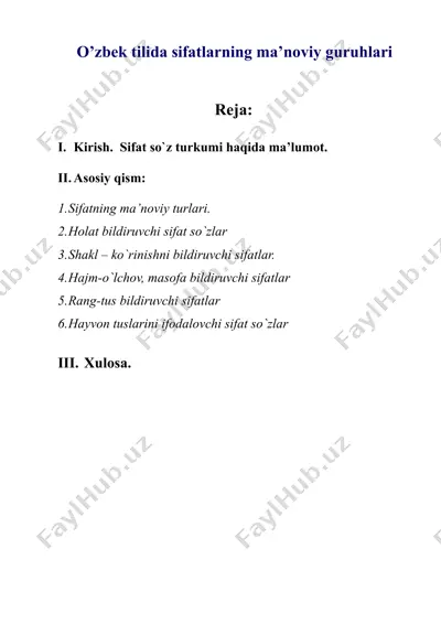 o’zbek tilida sifatlarning ma’noviy guruhlari — DOC