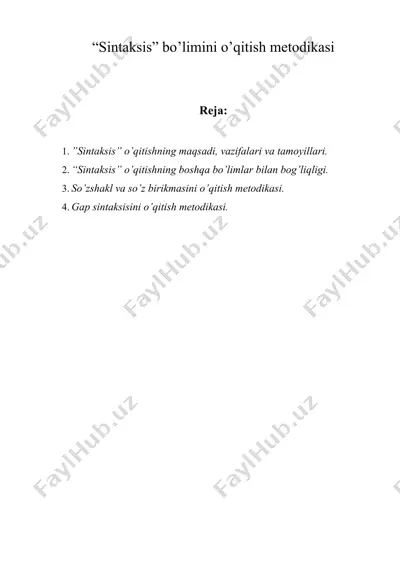 “sintaksis” bo’limini o’qitish metodikasi — DOCX