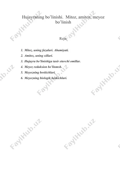 hujayraning bo’linishi. mitoz, amitoz, meyoz bo’linish — DOC