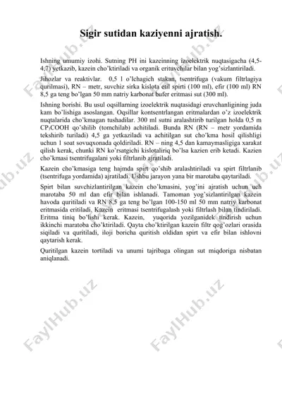 sigir sutidan kaziyenni ajratish — DOC
