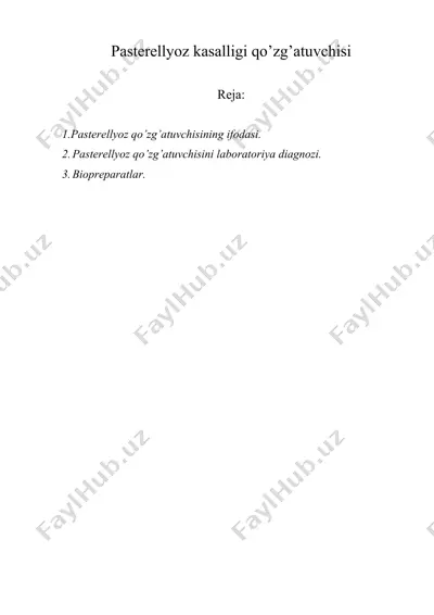 pasterellyoz kasalligi qo’zg’atuvchisi — DOCX