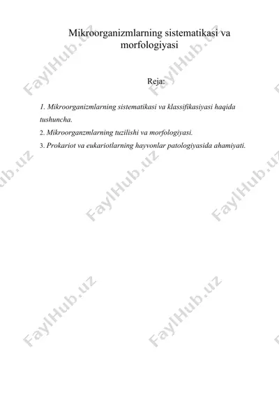 mikroorganizmlarning sistematikasi va morfologiyasi — DOCX