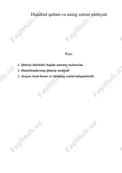 dialеktal qatlam va uning sotsial mohiyati — DOC