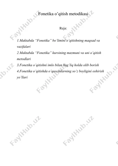 fonetika o’qitish metodikasi — DOC