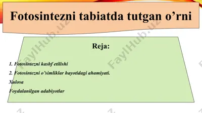 fotosintezni tabiatda tutgan o’rni — PPT