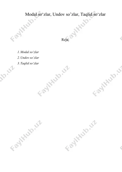 modal so‘zlar, undov so’zlar, taqlid so‘zlar — DOC