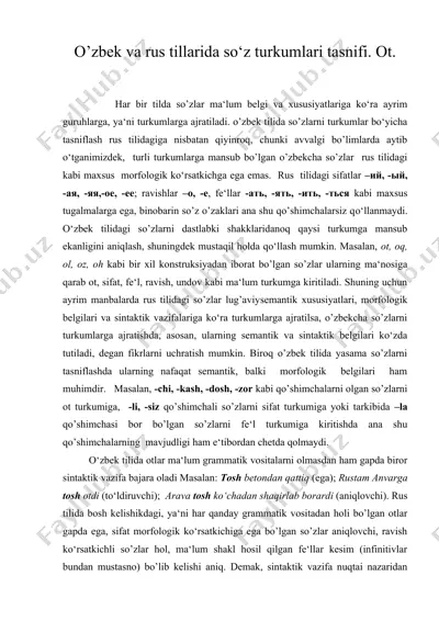 o’zbek va rus tillarida so‘z turkumlari tasnifi. ot. — DOC