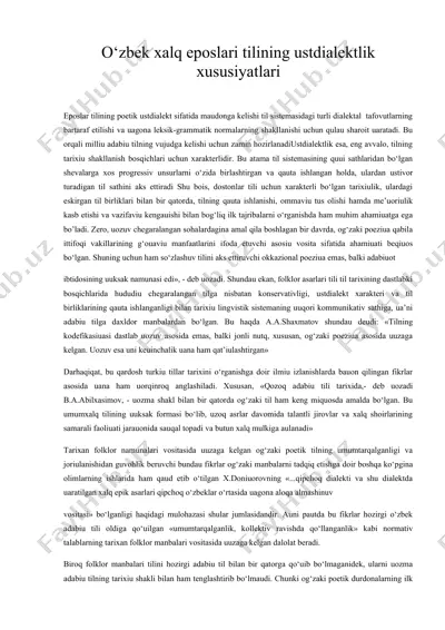o‘zbek xalq eposlari tilining ustdialektlik xususiyatlari — DOC