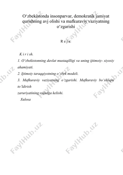 o‘zbekistonda insonparvar, demokratik jamiyat qurishning avj olishi va mafkuraviy vaziyatning o‘zgarishi — DOC