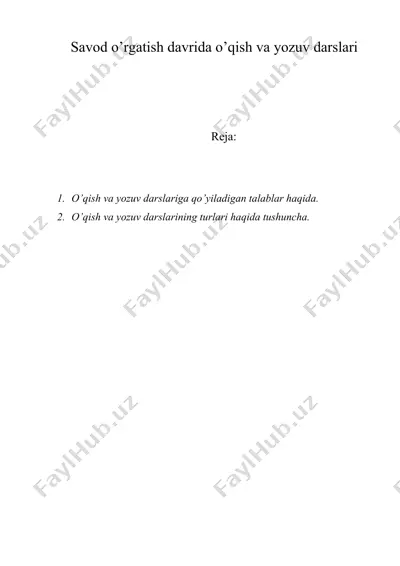 savod o’rgatish davrida o’qish va yozuv darslari — DOC