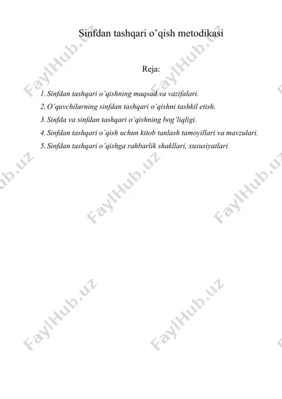 sinfdan tashqari o’qish metodikasi — DOC