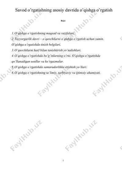 savod o’rgatishning asosiy davrida o’qishga o’rgatish — DOC