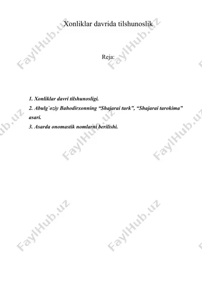 хonliklar davrida tilshunoslik — DOCX