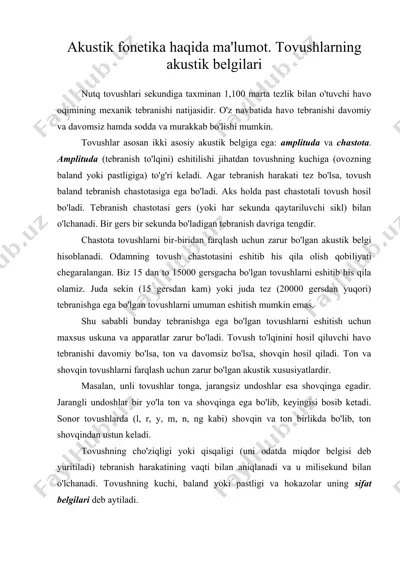 akustik fonetika haqida ma'lumot. tovushlarning akustik belgilari — DOC
