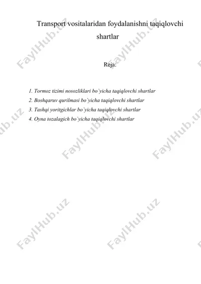 transport vositalaridan foydalanishni taqiqlovchi shartlar — DOC