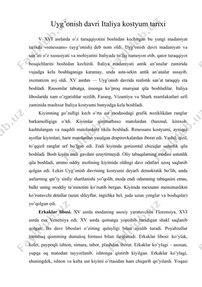 uyg’onish davri italiya kostyum tarixi — DOC